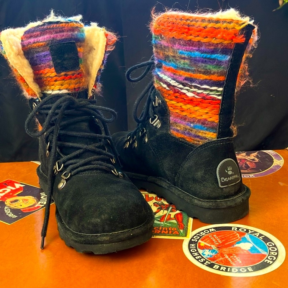 Bearpaw Black and Multicolor Knit Boots